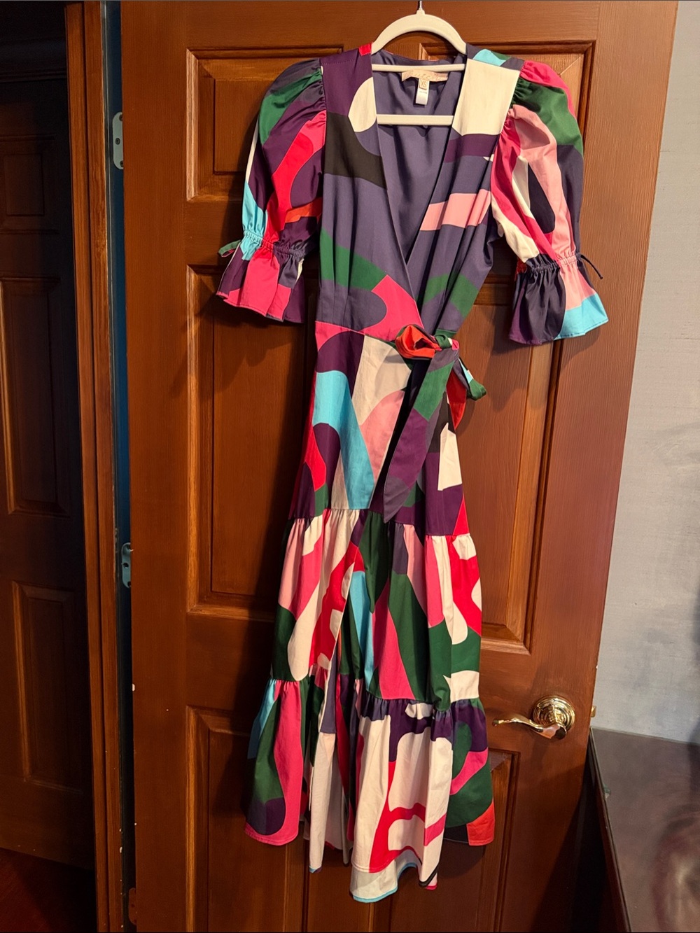 Hutch Multicolor Abstract Print Puff-Sleeve Wrap Maxi Dress